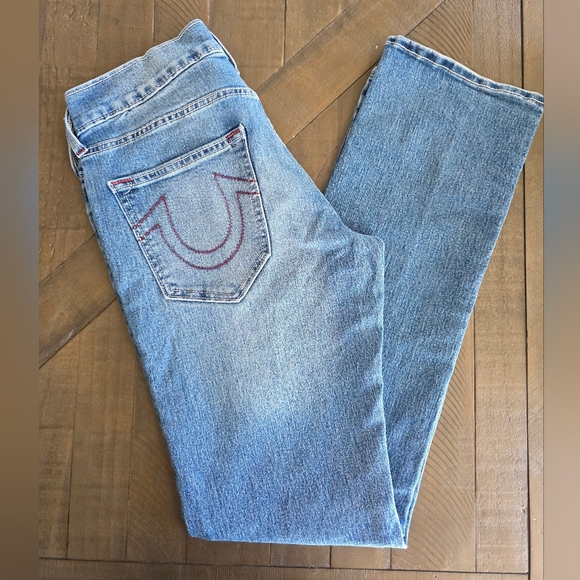 True Religion Men's Ricky Straight Jeans SZ 30 Red Stitch Buddha Patch - Picture 11 of 14